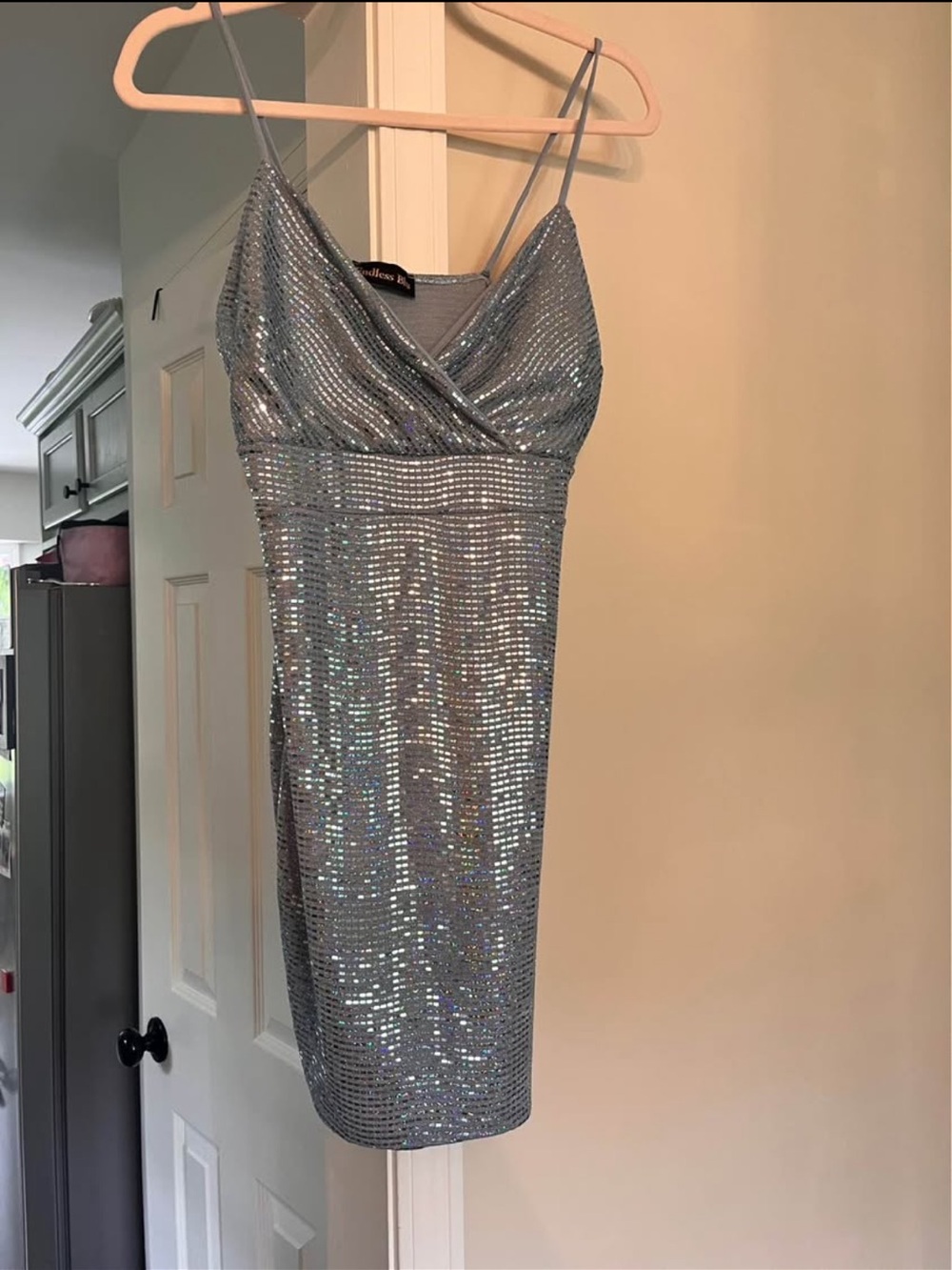 Shimmer Mini Dress with Cowl Neck - Silver